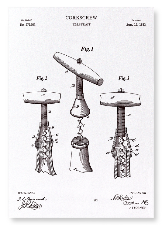 PATENT OF CORKSCREW (1883): Patent Art Print