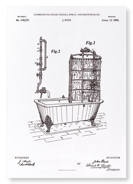 PATENT OF SHOWER BATH (1890): Patent Art Print