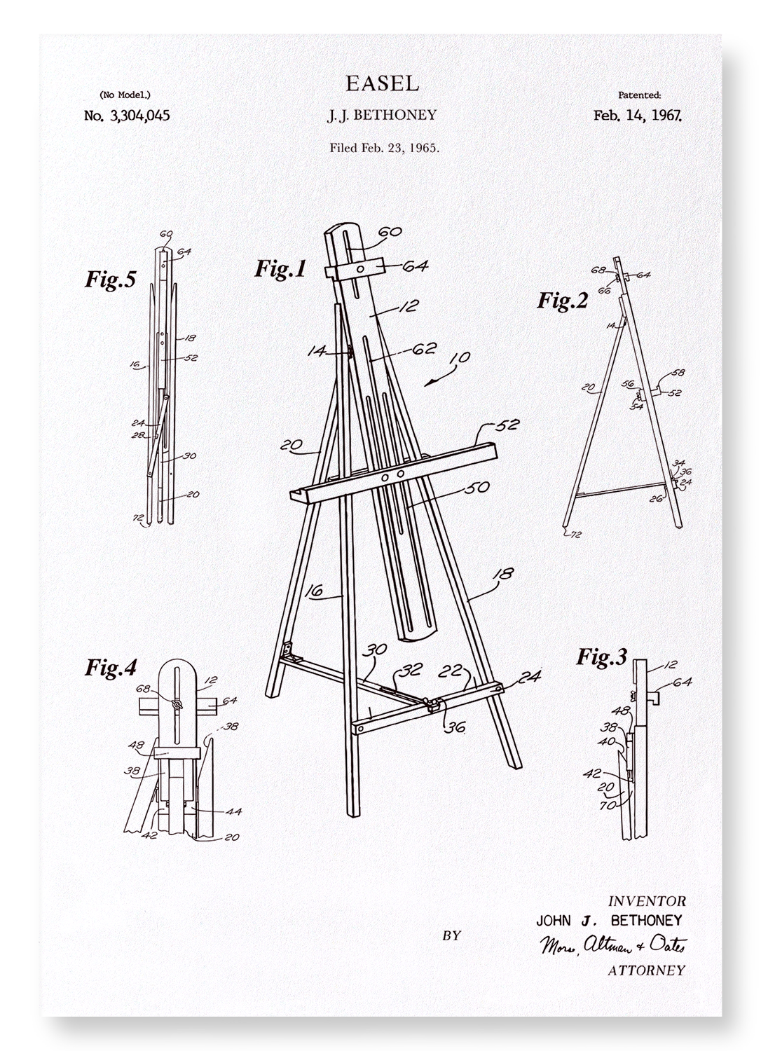 PATENT OF EASEL (1967): Patent Art Print