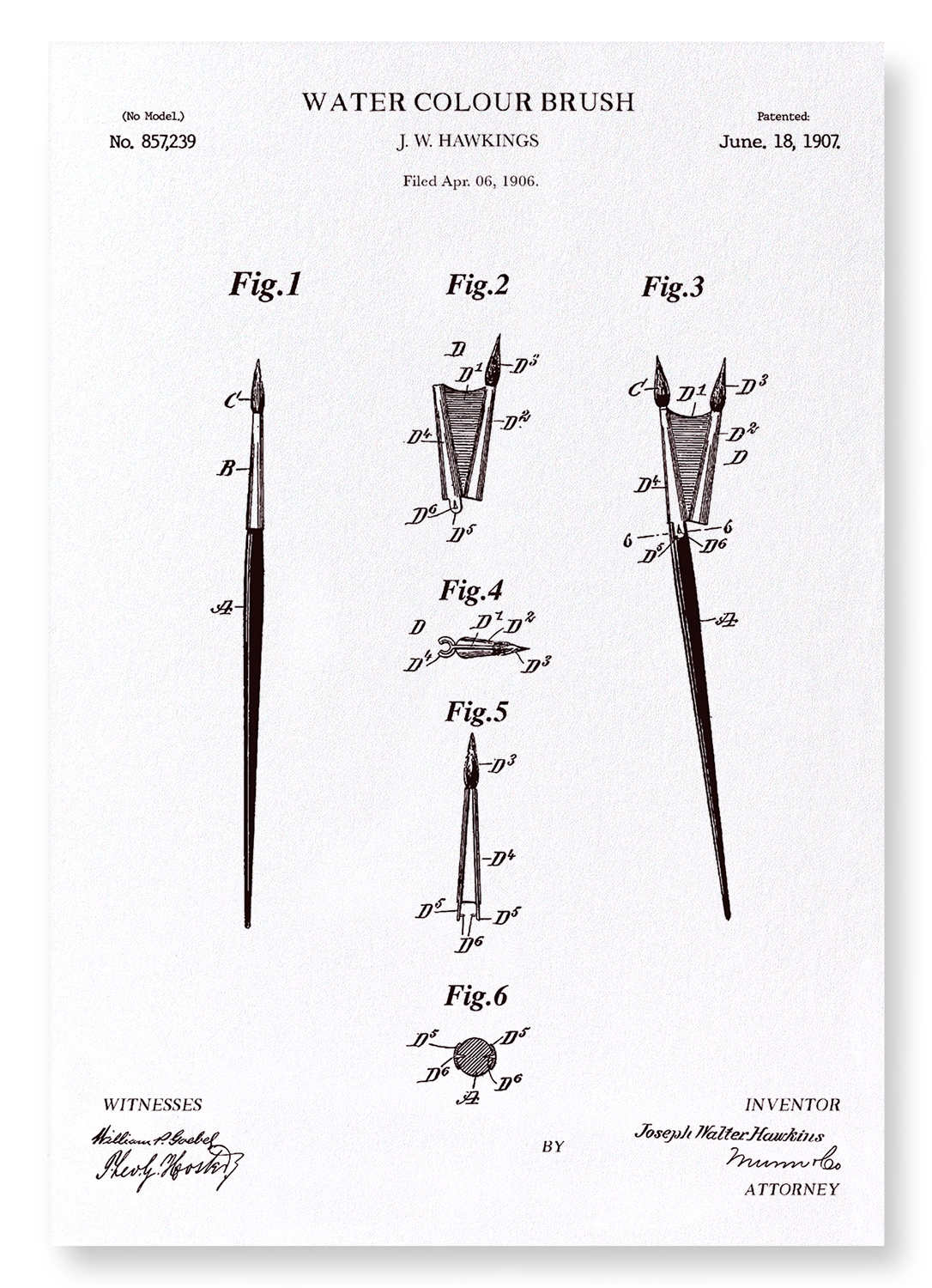 PATENT OF WATER COLOUR BRUSH (1907): Patent Art Print