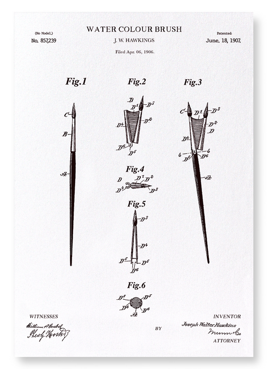 PATENT OF WATER COLOUR BRUSH (1907): Patent Art Print