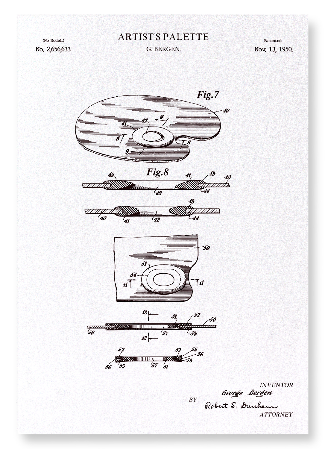 PATENT OF ARTIST'S PALETTE (1950): Patent Art Print