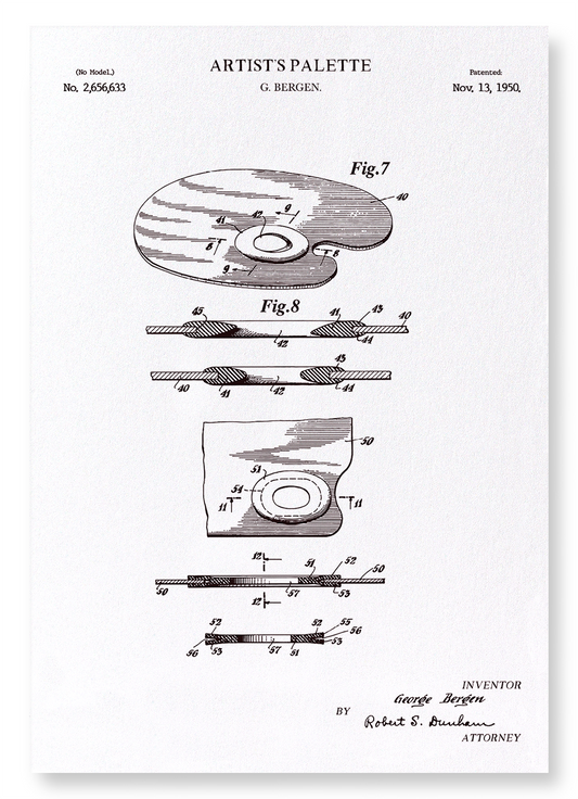PATENT OF ARTIST'S PALETTE (1950): Patent Art Print