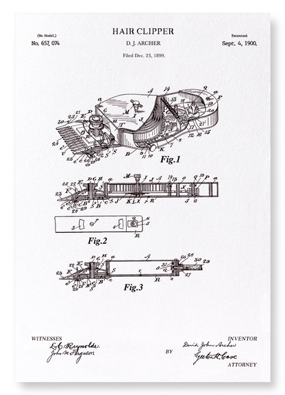 PATENT OF HAIR CLIPPER (1900): Patent Art Print