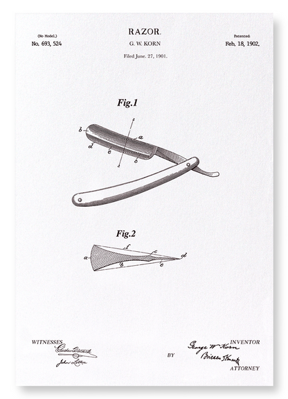 PATENT OF RAZOR (1902): Patent Art Print
