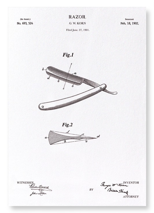 PATENT OF RAZOR (1902): Patent Art Print