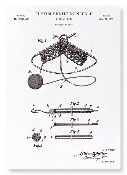 PATENT OF KNITTING NEEDLE (1937): Patent Art Print