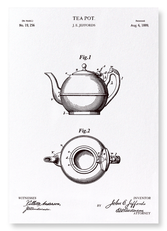 PATENT OF TEAPOT (1889): Patent Art Print