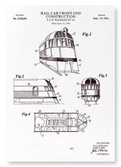PATENT OF RAIL CAR FRONT END CONSTRUCTION (1941): Patent Art Print