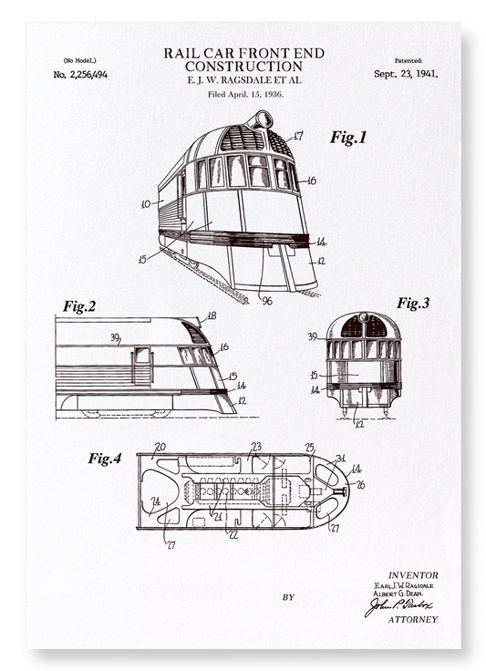PATENT OF RAIL CAR FRONT END CONSTRUCTION (1941): Patent Art Print