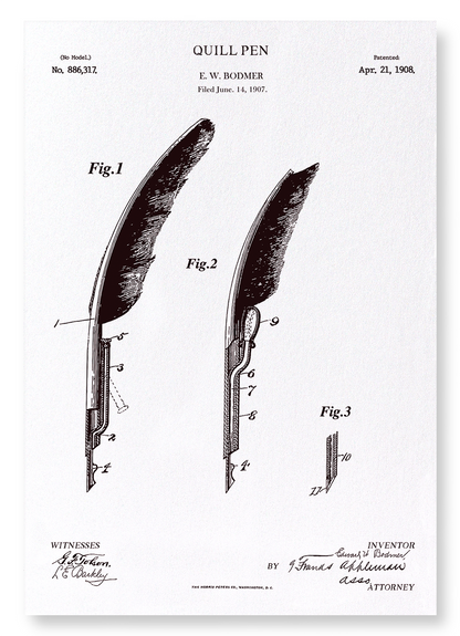 PATENT OF QUILL PEN (1908): Patent Art Print