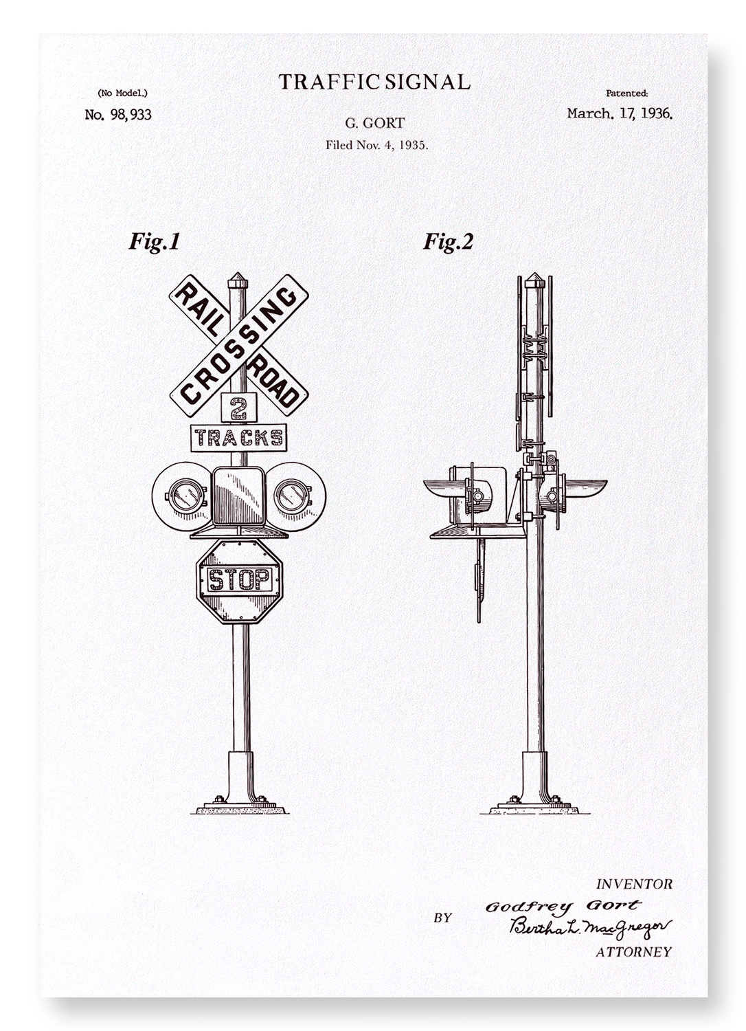 PATENT OF TRAFFIC SIGNAL (1936): Patent Art Print
