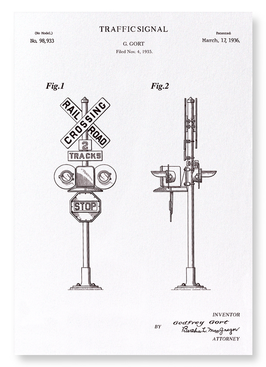 PATENT OF TRAFFIC SIGNAL (1936): Patent Art Print