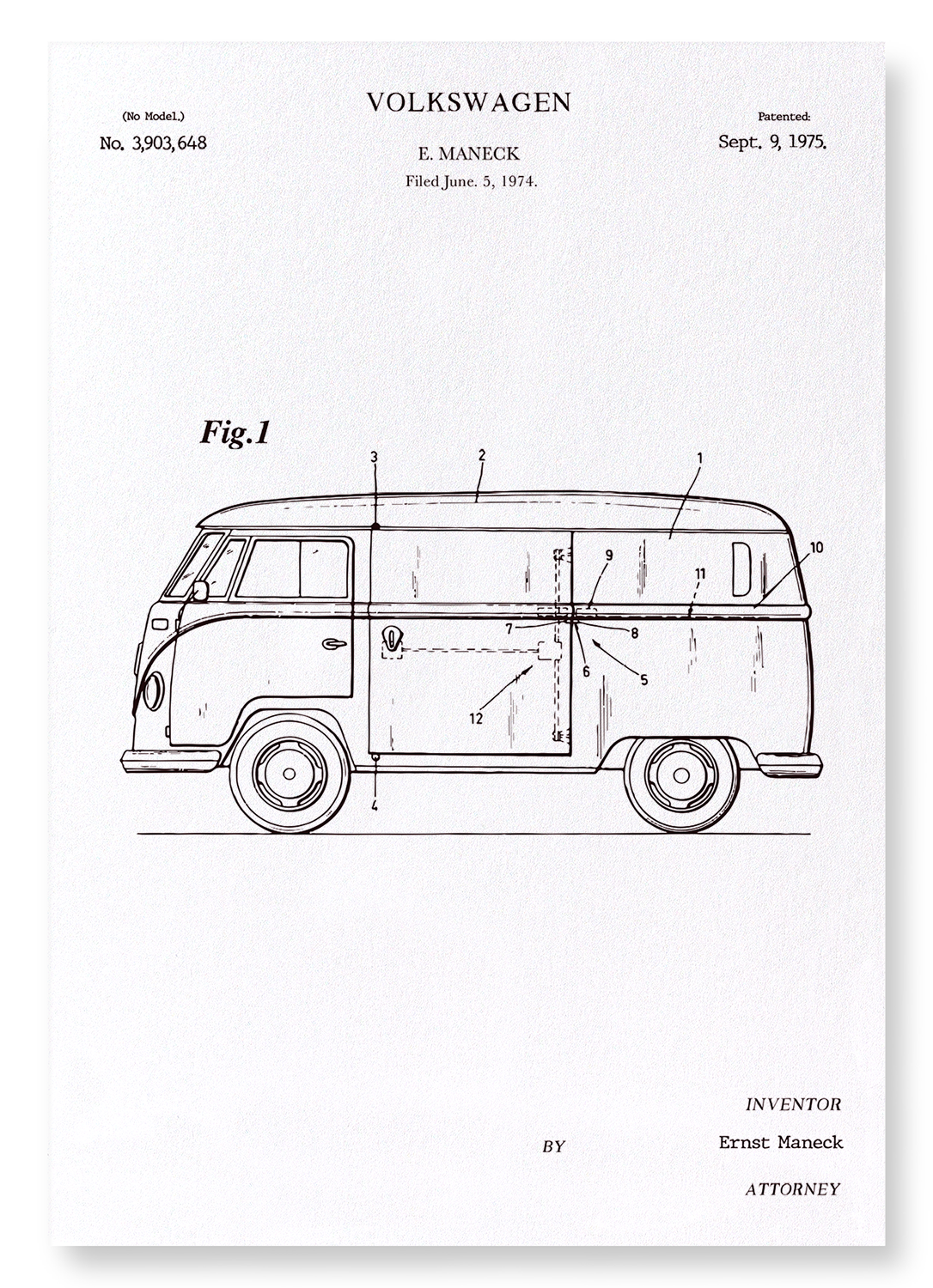 PATENT OF VOLKSWAGEN (1975): Patent Art Print