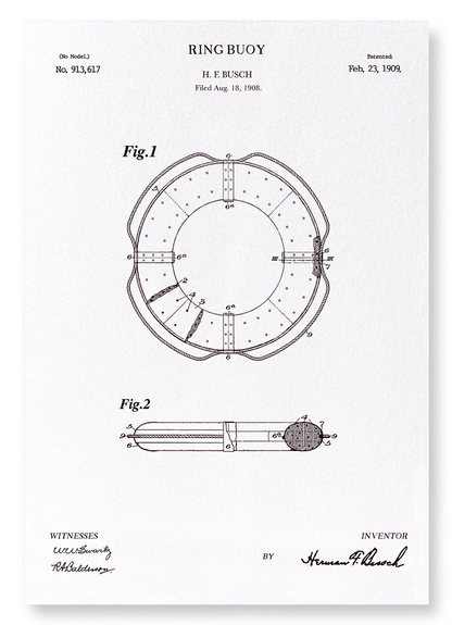 PATENT OF RING BUOY (1909): Patent Art Print