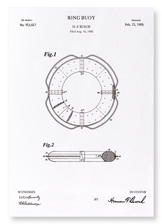 PATENT OF RING BUOY (1909): Patent Art Print