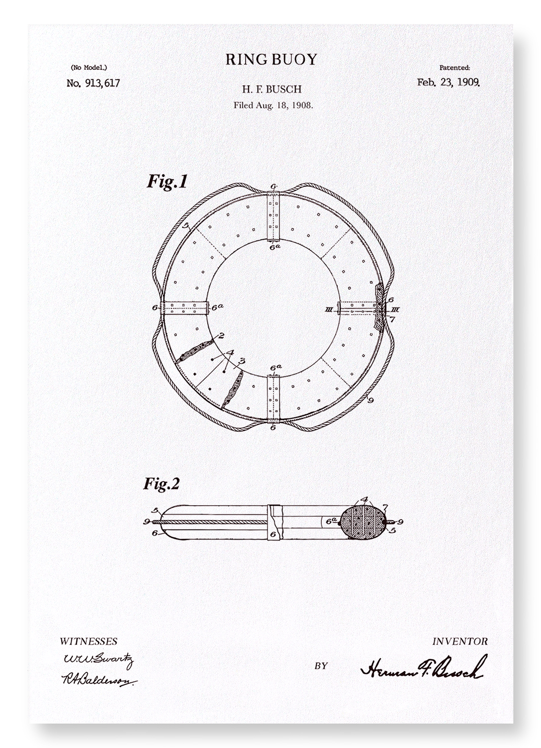 PATENT OF RING BUOY (1909): Patent Art Print