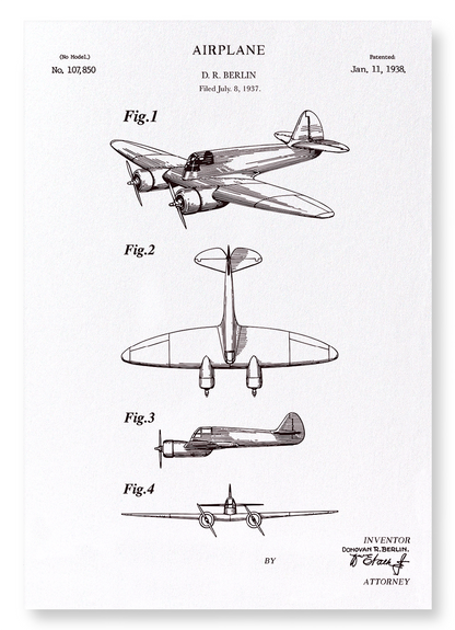 PATENT OF AIRPLANE (1938): Patent Art Print