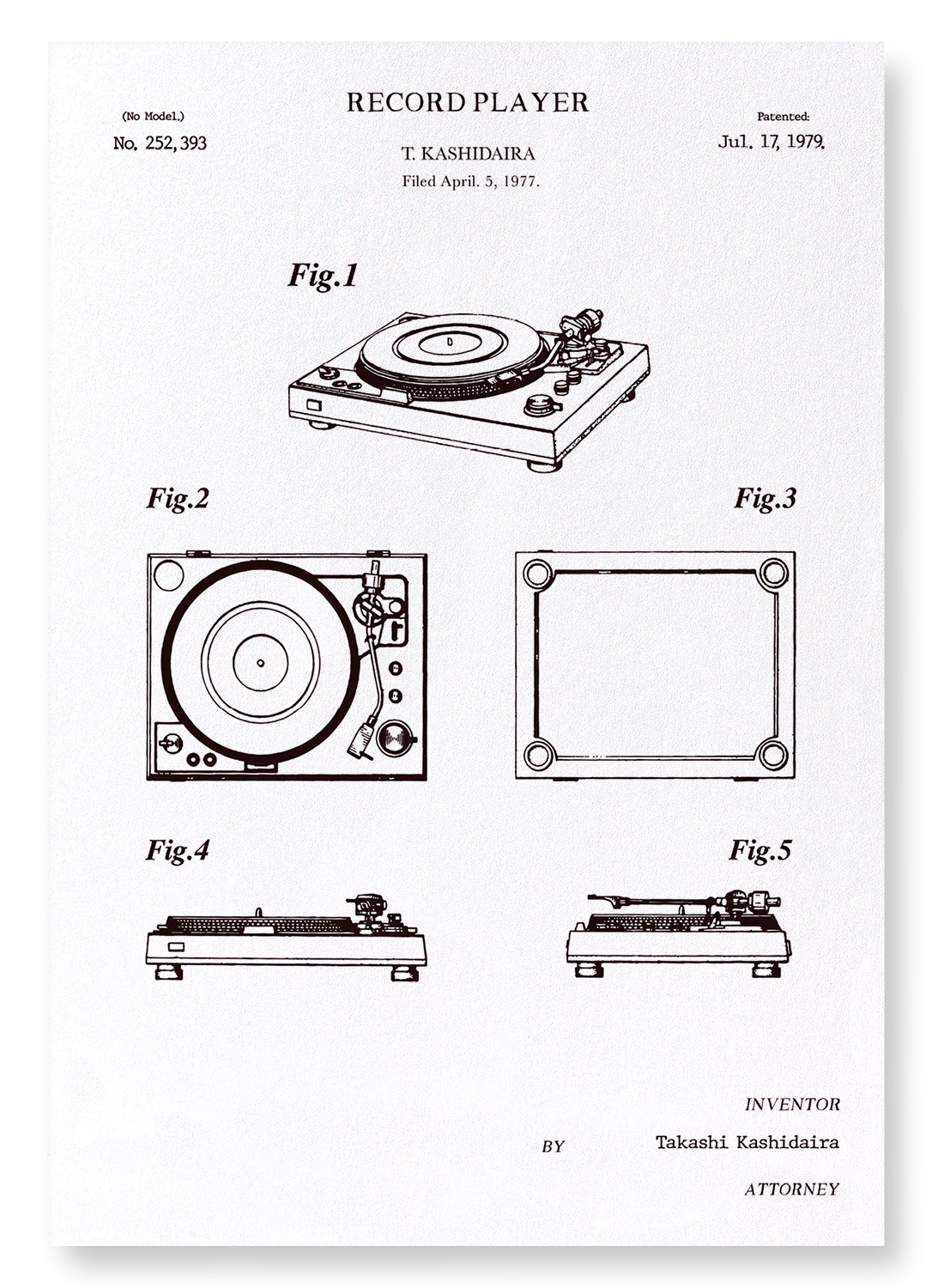 PATENT OF RECORD PLAYER (1979): Patent Art Print
