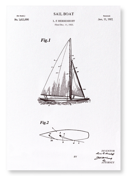 PATENT OF SAIL BOAT (1927): Patent Art Print