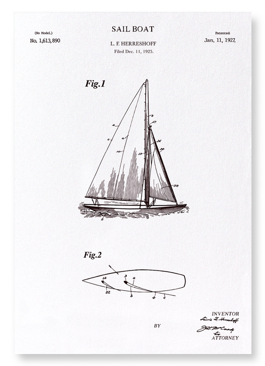 PATENT OF SAIL BOAT (1927): Patent Art Print