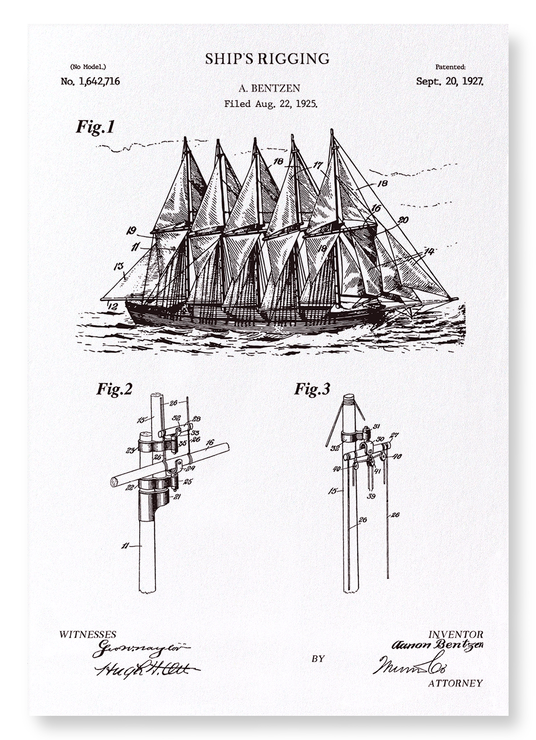 PATENT OF SHIP'S RIGGING (1927): Patent Art Print