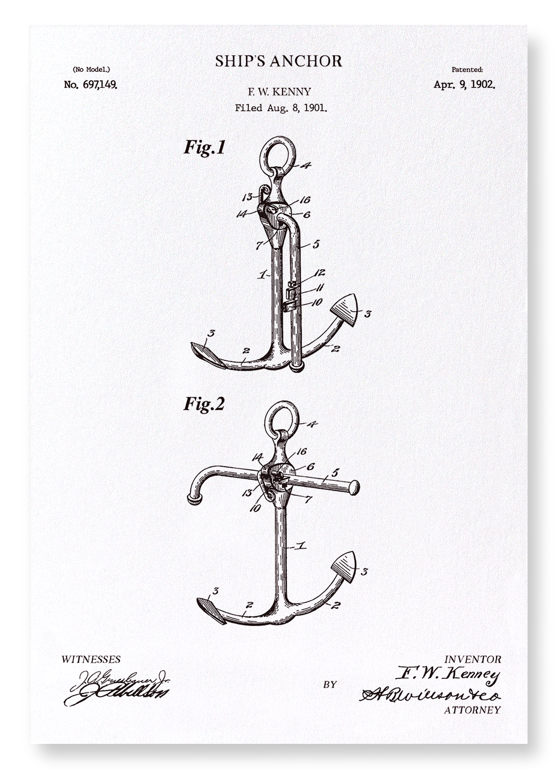 PATENT OF SHIP'S ANCHOR (1902): Patent Art Print