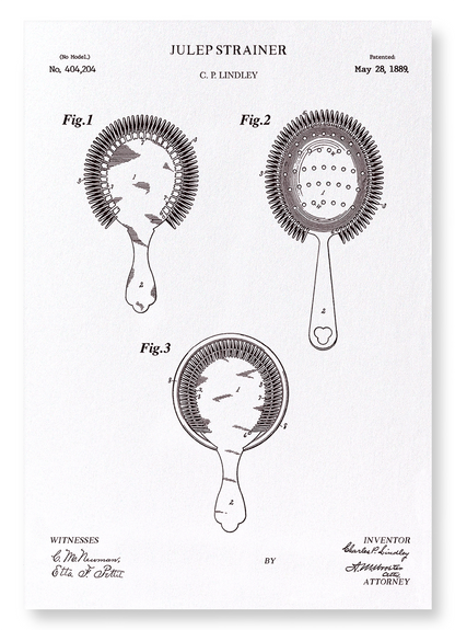 PATENT OF JULEP STRAINER (1889): Patent Art Print