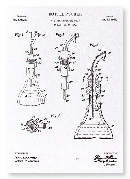 PATENT OF BOTTLE POURER (1966): Patent Art Print