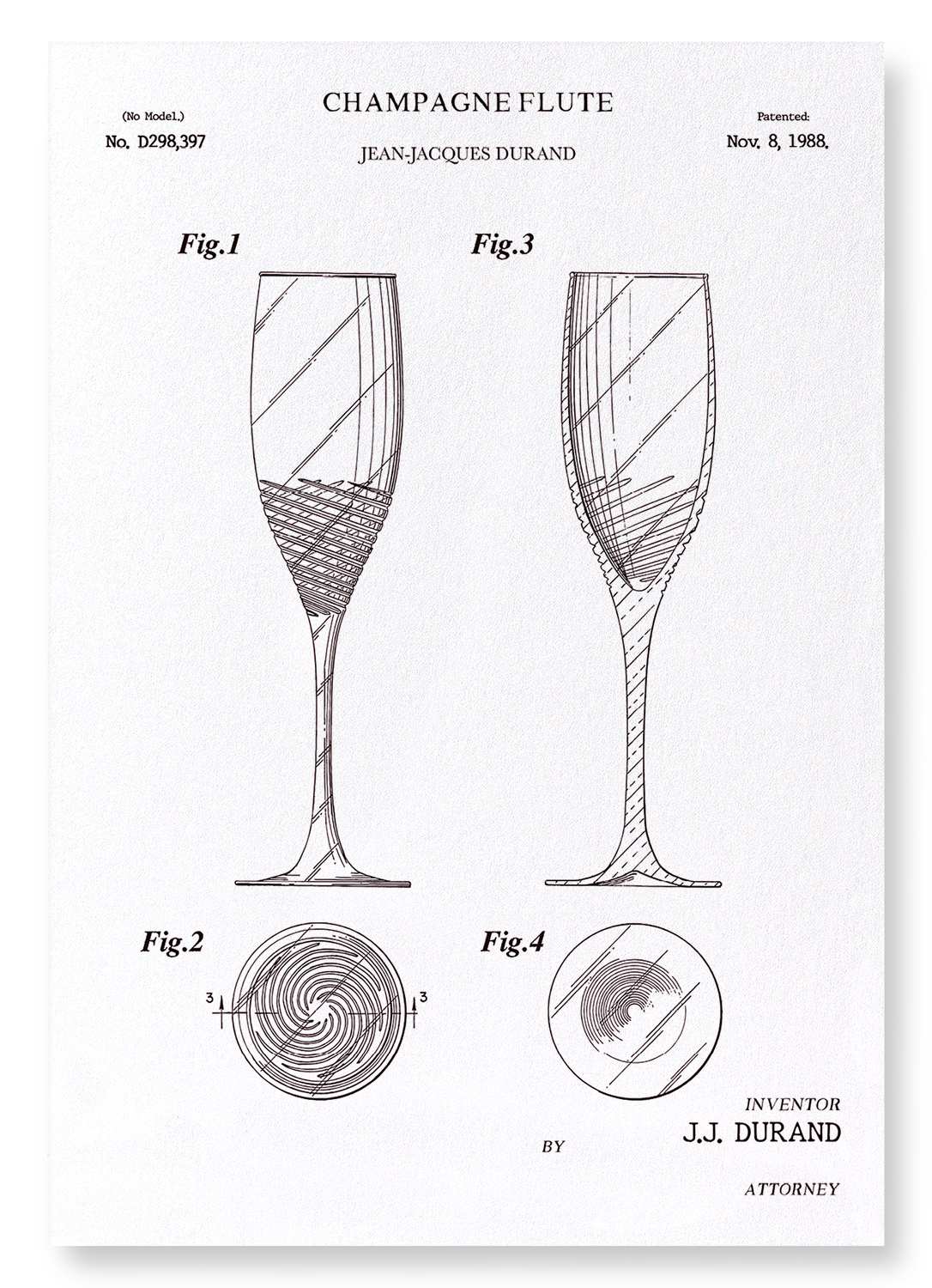PATENT OF CHAMPAGNE FLUTE (1988): Patent Art Print