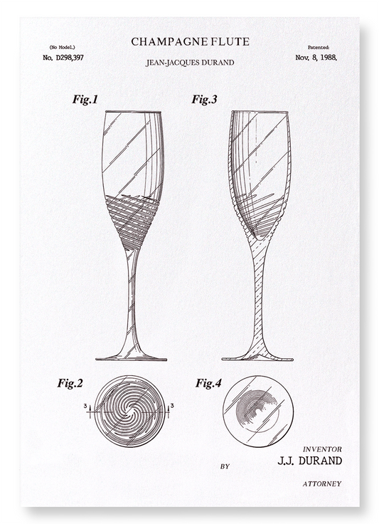 PATENT OF CHAMPAGNE FLUTE (1988): Patent Art Print