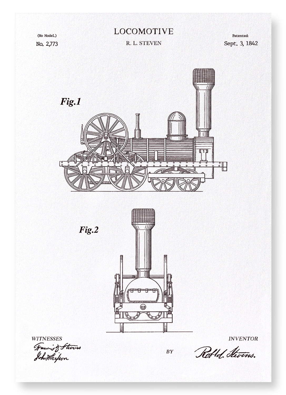 PATENT OF LOCOMOTIVE (1842): Patent Art Print