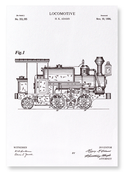PATENT OF LOCOMOTIVE (1886): Patent Art Print