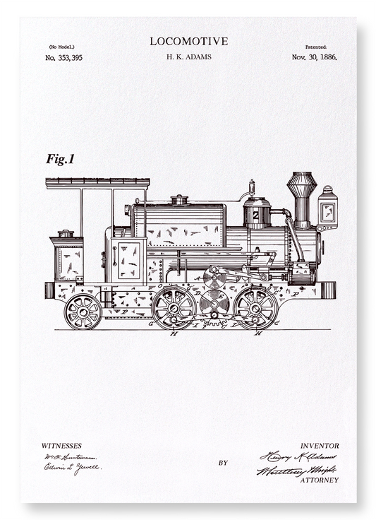 PATENT OF LOCOMOTIVE (1886): Patent Art Print