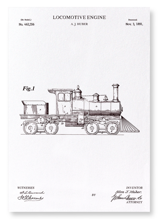 PATENT OF LOCOMOTIVE ENGINE (1891): Patent Art Print