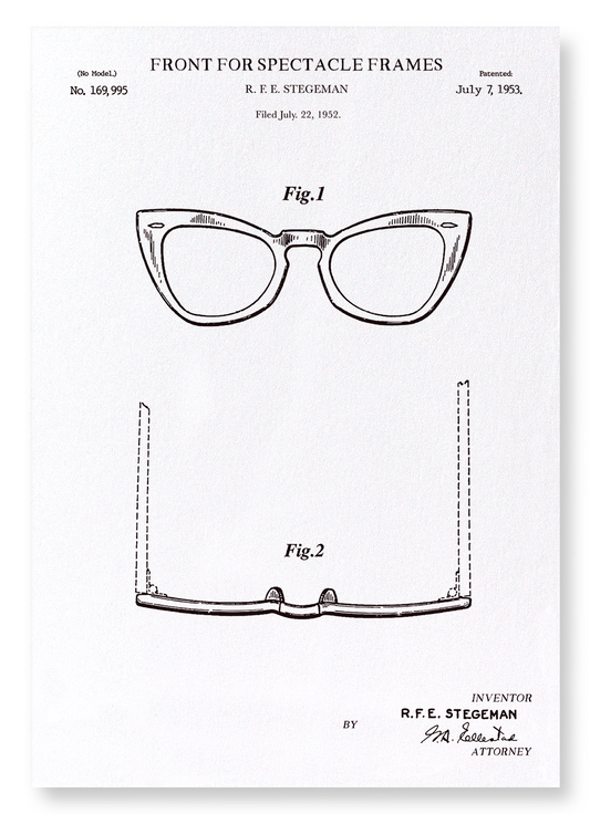 PATENT OF SPECTACLE FRAMES (1953): Patent Art Print