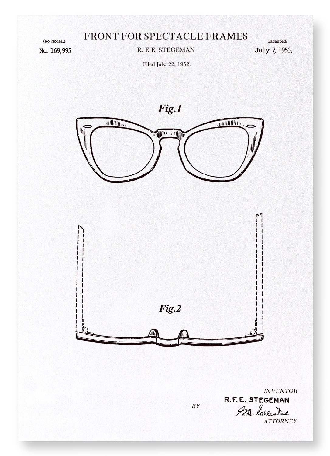 PATENT OF SPECTACLE FRAMES (1953): Patent Art Print