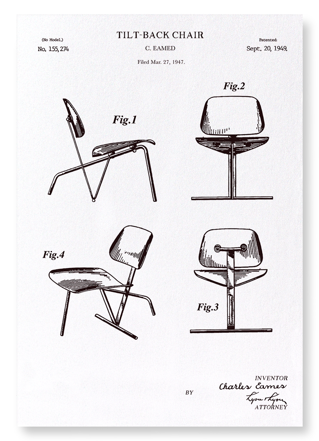 TILT BACK CHAIR (1949): Patent Art Print