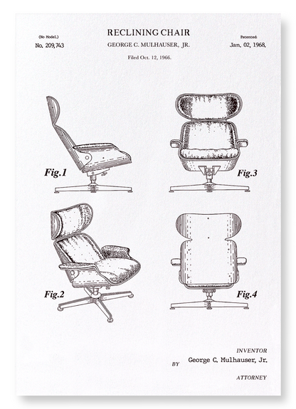RECLINING CHAIR (1968): Patent Art Print