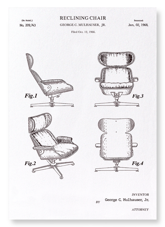 RECLINING CHAIR (1968): Patent Art Print