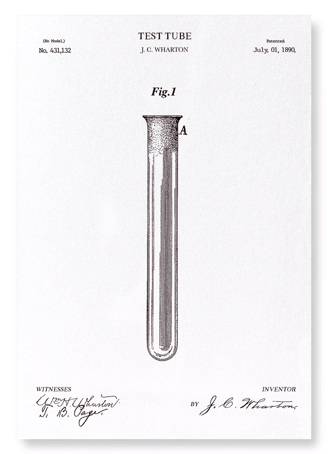 PATENT OF TEST TUBE (1890): Patent Art Print