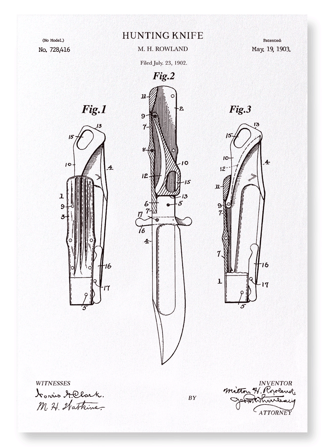 PATENT OF HUNTING KNIFE (1903): Patent Art Print