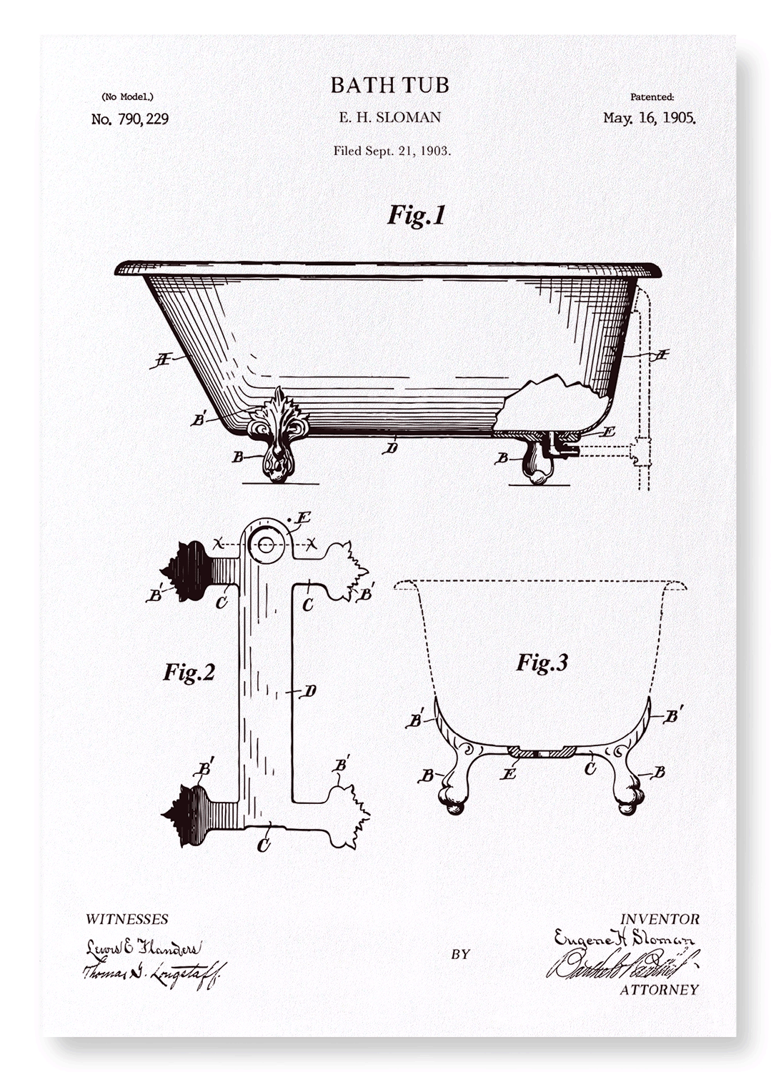 PATENT OF BATH TUB (1905): Patent Art Print