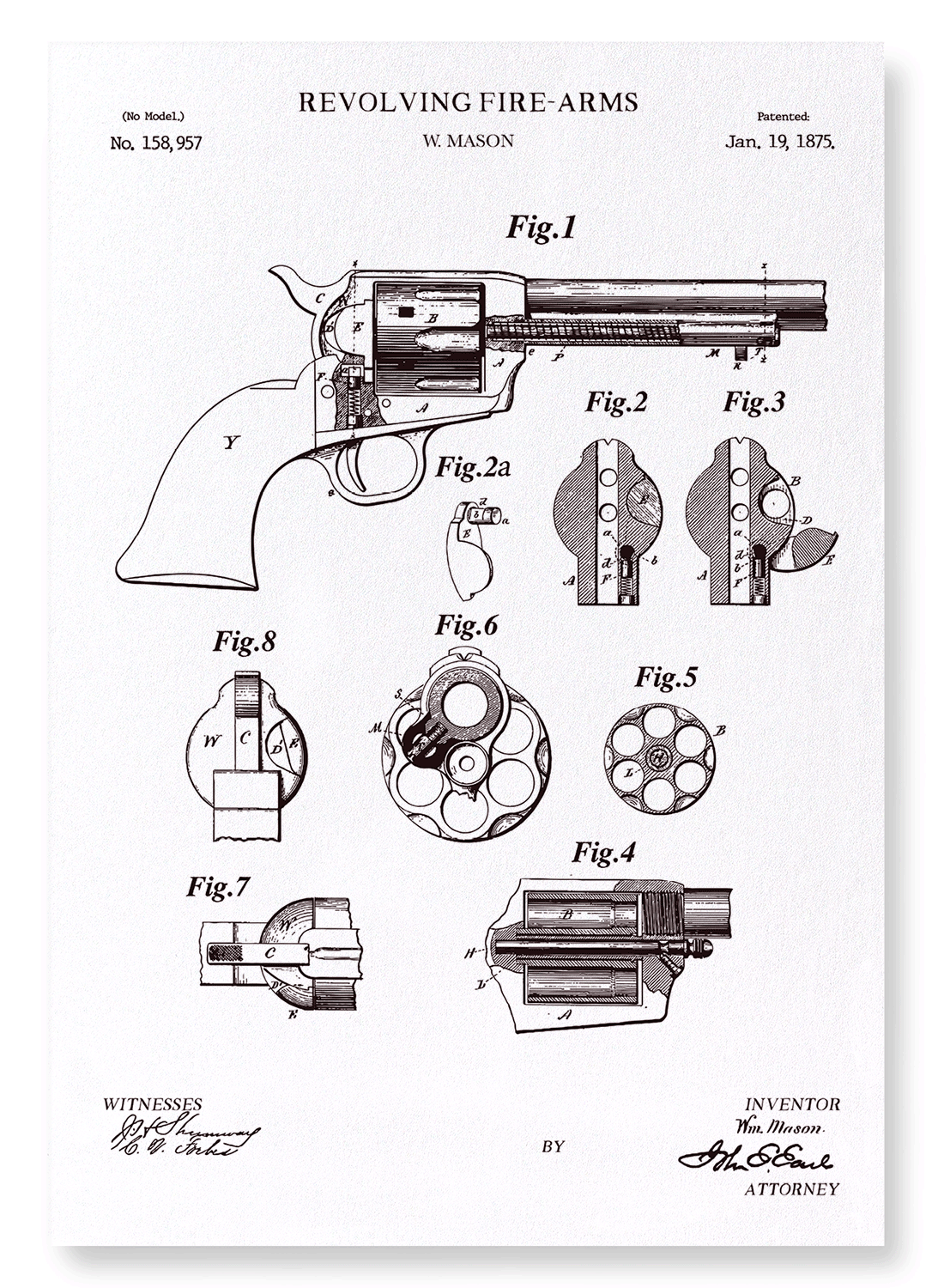PATENT OF REVOLVING FIRE-ARMS (1875): Patent Art Print
