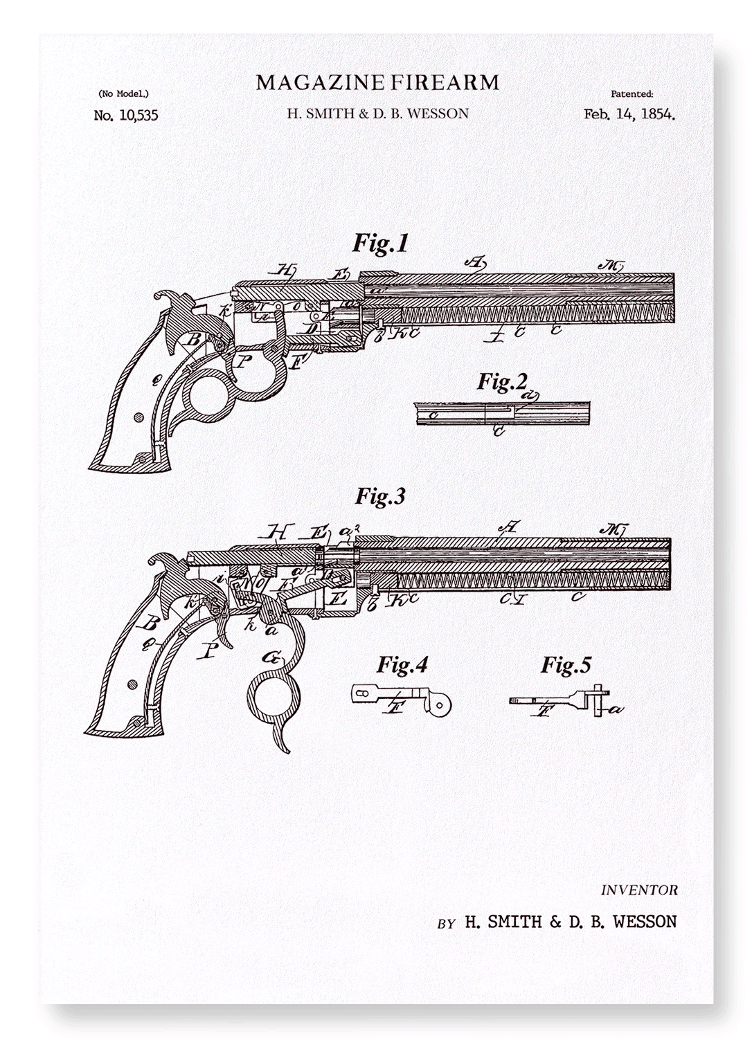 PATENT OF MAGAZINE FIREARMS (1854): Patent Art Print