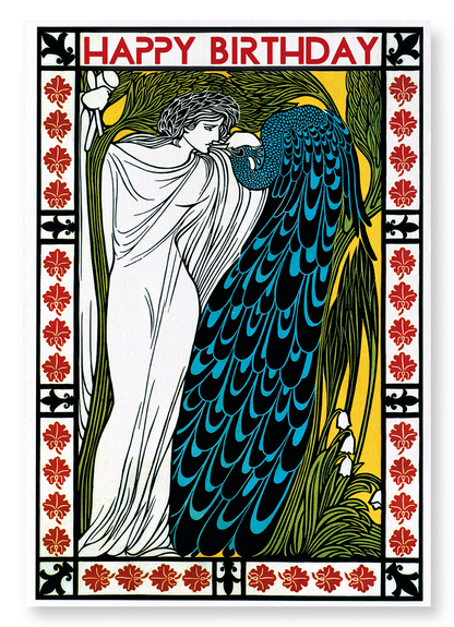 BIRTHDAY PEACOCK: Vintage Art Print