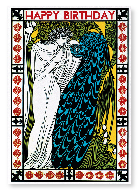 BIRTHDAY PEACOCK: Vintage Art Print