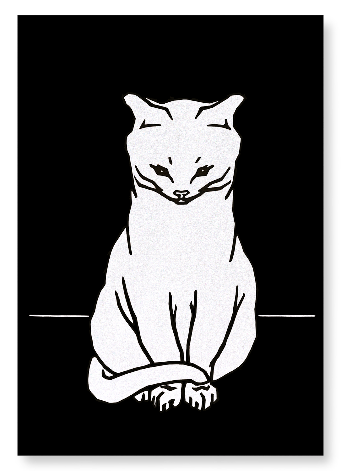 SITTING CAT (1918) IN WHITE: Vintage Art Print