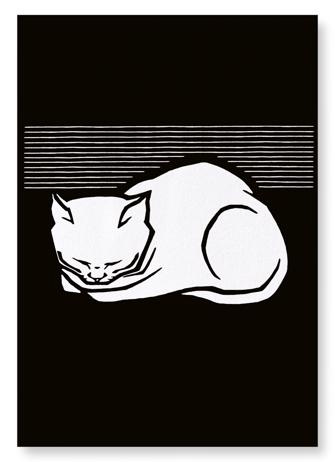 SLEEPING CAT (1917) IN WHITE: Vintage Art Print