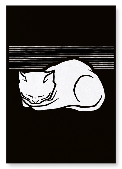 SLEEPING CAT (1917) IN WHITE: Vintage Art Print